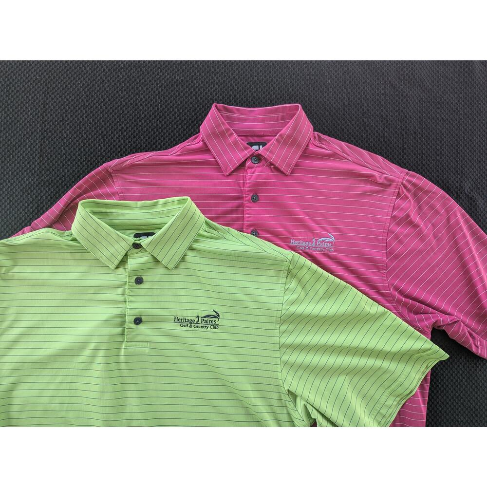 FJ Golf Polo Performance Shirts Lot of 2 Mens Med Green Pink Striped Design